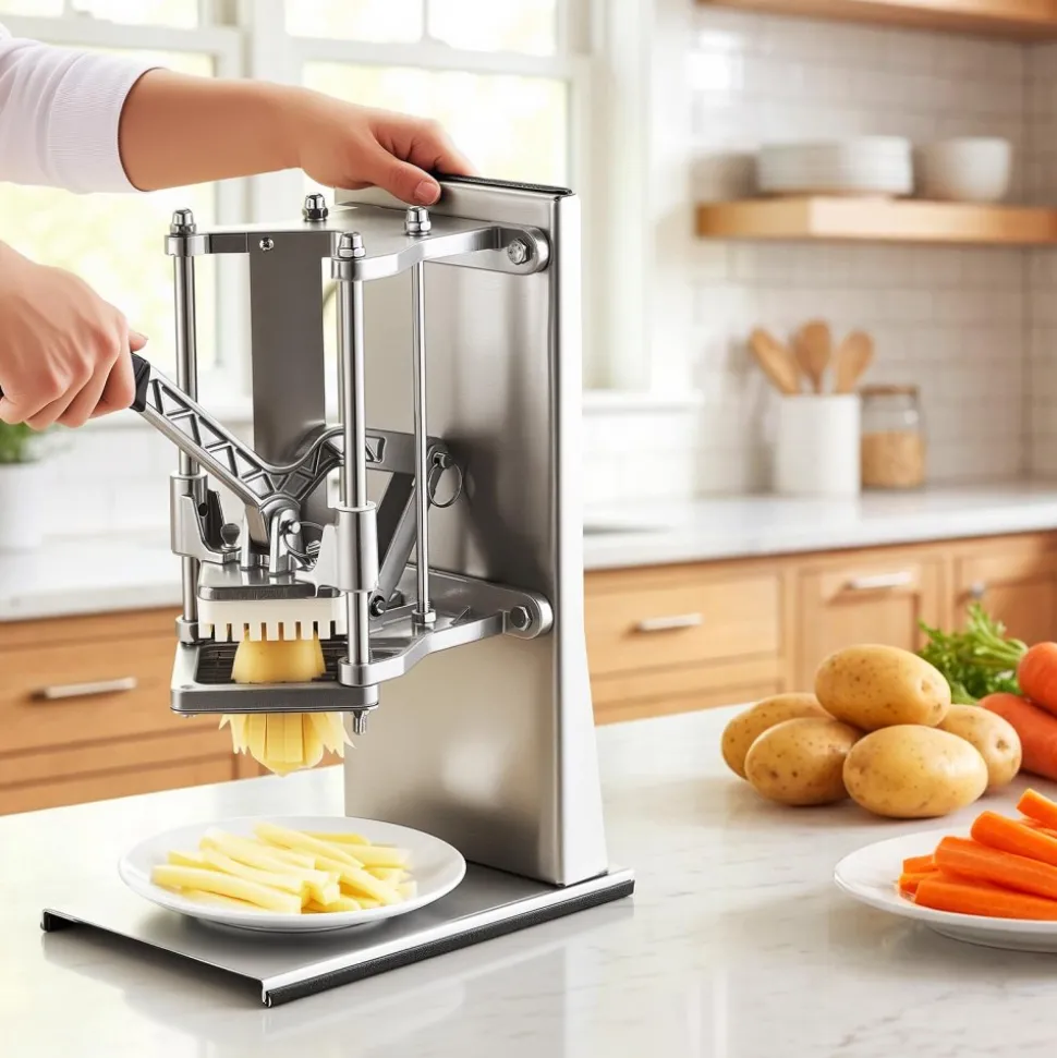 VEVOR French Fry Cutter, Commercial Vegetable Chopper with 4 Blades - 1/4", 3/8", 6-Wedge Slicer & Apple Corer - Wall Mount Stainless Steel Potato Cutter, for Home & Restaurant Use