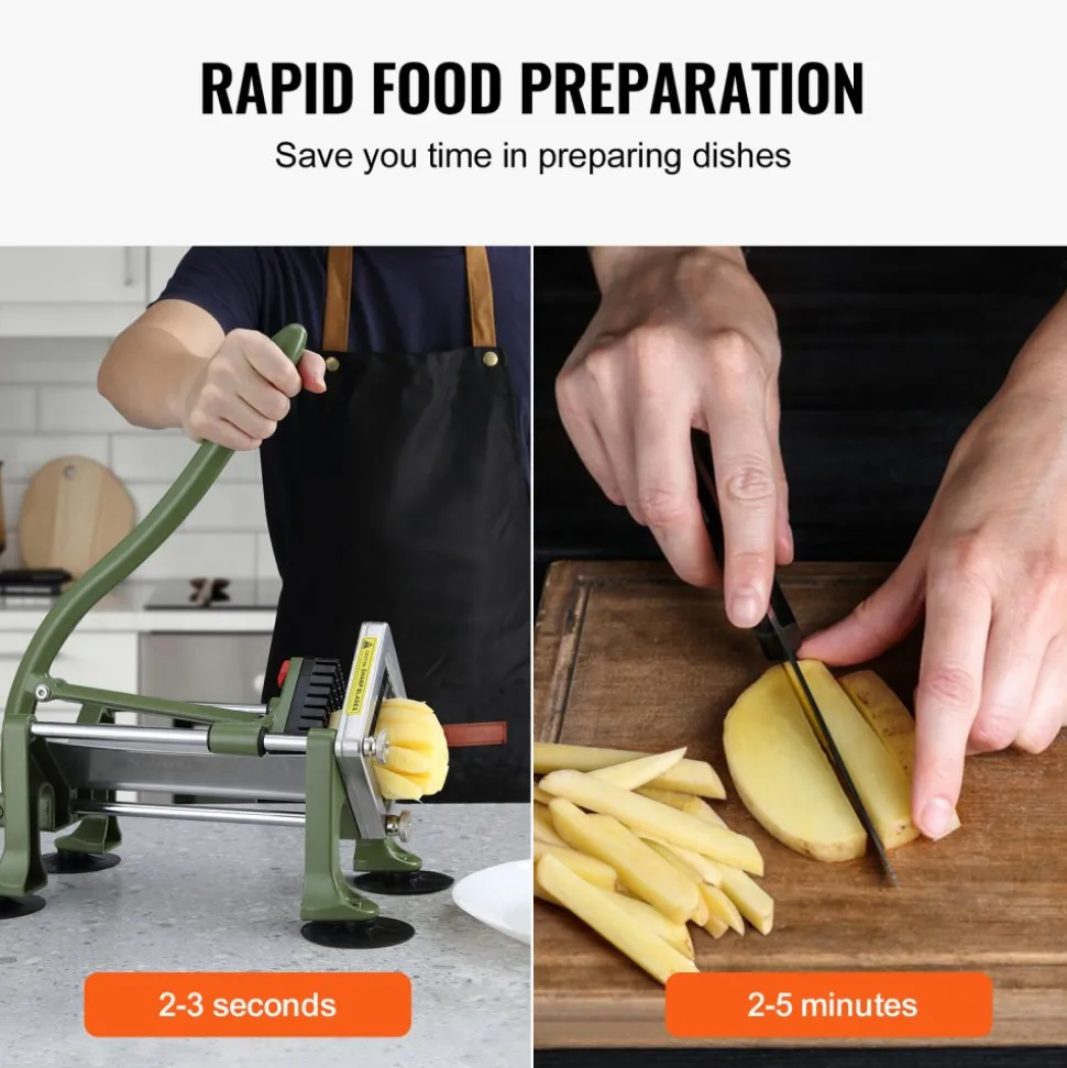 VEVOR French Fry Cutter, Potato Slicer with 1/2-Inch Stainless Steel Blade, Manual Potato Cutter Chopper with Suction Cups, Great for Potato, French Fries, Cucumber, Vegetables, Carrot