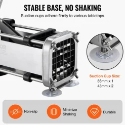 VEVOR French Fry Cutter, Potato Slicer with 1/2-Inch and 3/8-Inch Stainless Steel Blades, Manual Potato Cutter Chopper with Suction Cups, Great for Potato, French Fries, Cucumber, Vegetables, Carrot