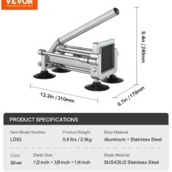 VEVOR French Fry Cutter, Potato Slicer with 1/2