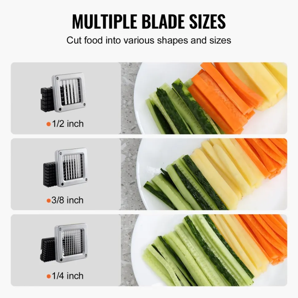 VEVOR French Fry Cutter, Potato Slicer with 1/2" 3/8" 1/4" Stainless Steel Blades, Manual Potato Cutter Chopper with Suction Cups, Great for Potato, French Fries, Cucumber, Vegetables, Carrot