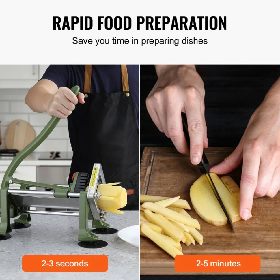 VEVOR French Fry Cutter, Potato Slicer with 1/2" 3/8" 1/4" Stainless Steel Blades, Manual Potato Cutter Chopper with Suction Cups, Great for Potato, French Fries, Cucumber, Vegetables, Carrot