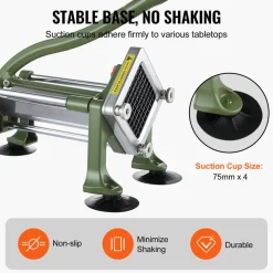 VEVOR French Fry Cutter, Potato Slicer with 1/2-Inch and 3/8-Inch Stainless Steel Blades, Manual Potato Cutter Chopper with Suction Cups, Great for Potato, French Fries, Cucumber, Vegetables, Carrot