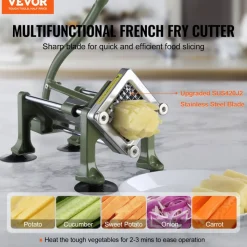 VEVOR French Fry Cutter, Potato Slicer with 1/2-Inch and 3/8-Inch Stainless Steel Blades, Manual Potato Cutter Chopper with Suction Cups, Great for Potato, French Fries, Cucumber, Vegetables, Carrot