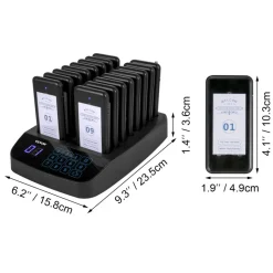 VEVOR F101 Restaurant Pager System 16 Pagers, Max 98 Beepers Wireless Calling System, Touch Keyboard with Vibration, Flashing and Buzzer for Church, Nurse,Hospital & Hotel