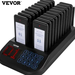 VEVOR F103 Restaurant Pager System 20 Pagers, Max 98 Beepers Wireless Calling System, Touch Keyboard with Vibration, Flashing and Buzzer for Church, Nurse,Hospital & Hotel