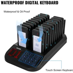 VEVOR F103 Restaurant Pager System 20 Pagers, Max 98 Beepers Wireless Calling System, Touch Keyboard with Vibration, Flashing and Buzzer for Church, Nurse,Hospital & Hotel