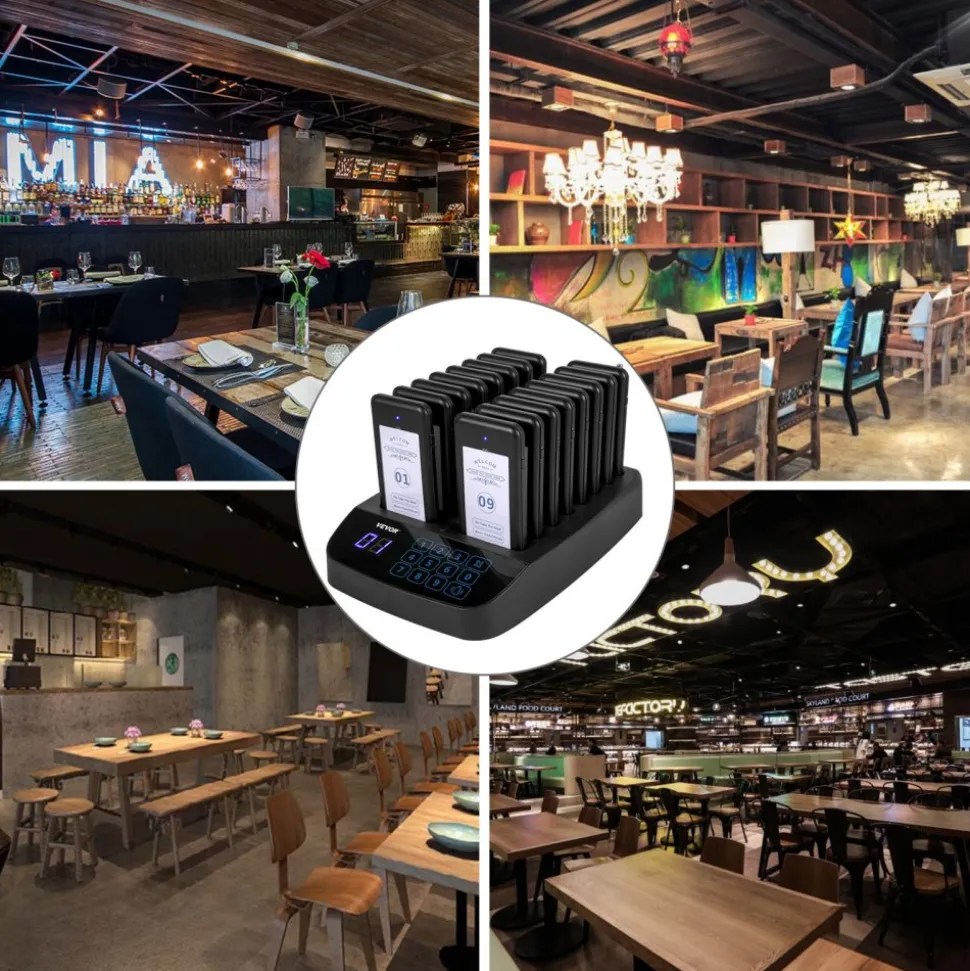 VEVOR F101 Restaurant Pager System 16 Pagers, Max 98 Beepers Wireless Calling System, Touch Keyboard with Vibration, Flashing and Buzzer for Church, Nurse,Hospital & Hotel
