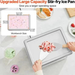 VEVOR Fried Ice Cream Roll Machine, 12.6" x 8.5" Stir-Fried Ice Cream Pan, Stainless Steel Rolled Ice Cream Maker with Compressor and 2 Scrapers, for Making Ice Cream, Frozen Yogurt, Ice Cream Rolls
