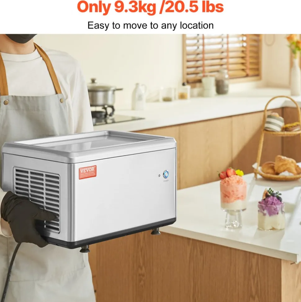 VEVOR Fried Ice Cream Roll Machine, 12.6" x 8.5" Stir-Fried Ice Cream Pan, Stainless Steel Rolled Ice Cream Maker with Compressor and 2 Scrapers, for Making Ice Cream, Frozen Yogurt, Ice Cream Rolls