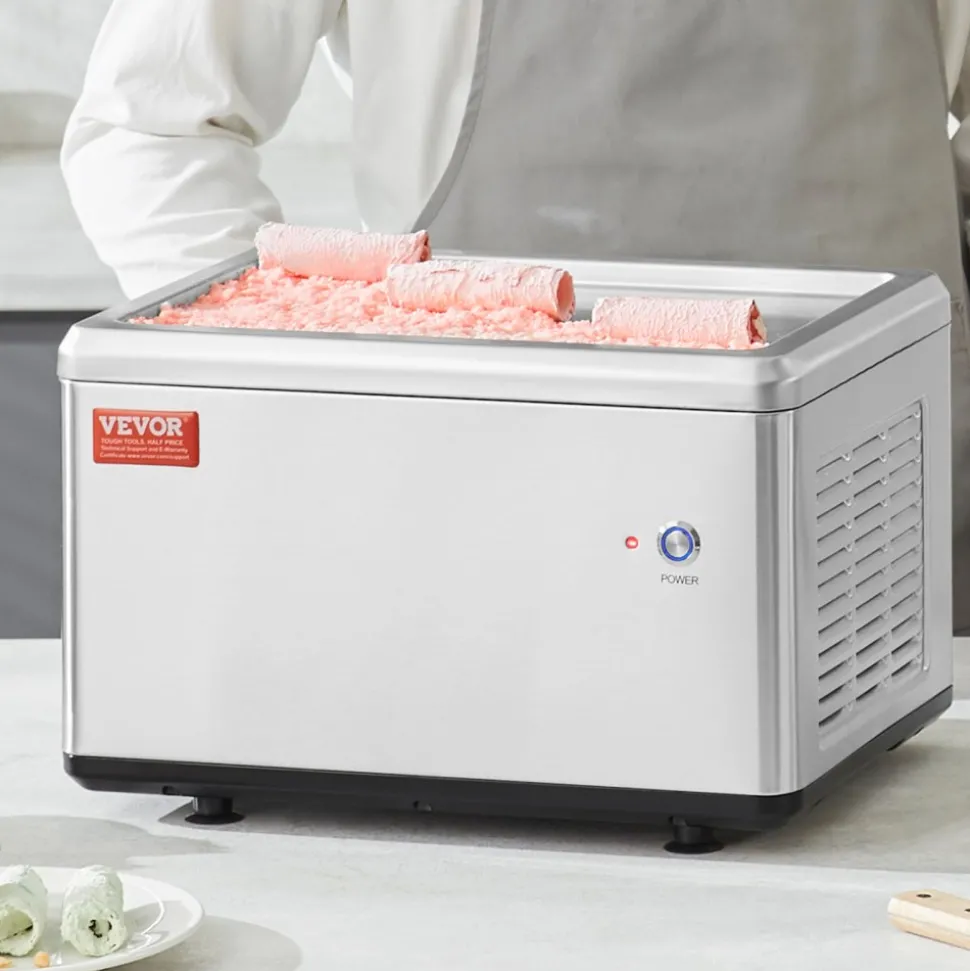 VEVOR Fried Ice Cream Roll Machine, 12.6" x 8.5" Stir-Fried Ice Cream Pan, Stainless Steel Rolled Ice Cream Maker with Compressor and 2 Scrapers, for Making Ice Cream, Frozen Yogurt, Ice Cream Rolls