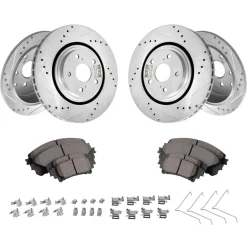 VEVOR Front and Rear Brake Kit Compatible with 2014-2015 Nissan Rogue (2 Row Seating; 11.65 inch (296mm) Front Outer Diameter), Hollow Structure Brake Rotors Ceramic Brake Pads Replacement Kit