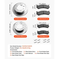 VEVOR Front and Rear Brake Kit Fits for 2013-2015 Ford Explorer (Limited, Sport, XLT; Heavy Duty Brakes), 2018 Ford Explorer (Limited, Platinum, Sport, XLT; Heavy Duty Brakes; 2 Piston Rear Caliper)