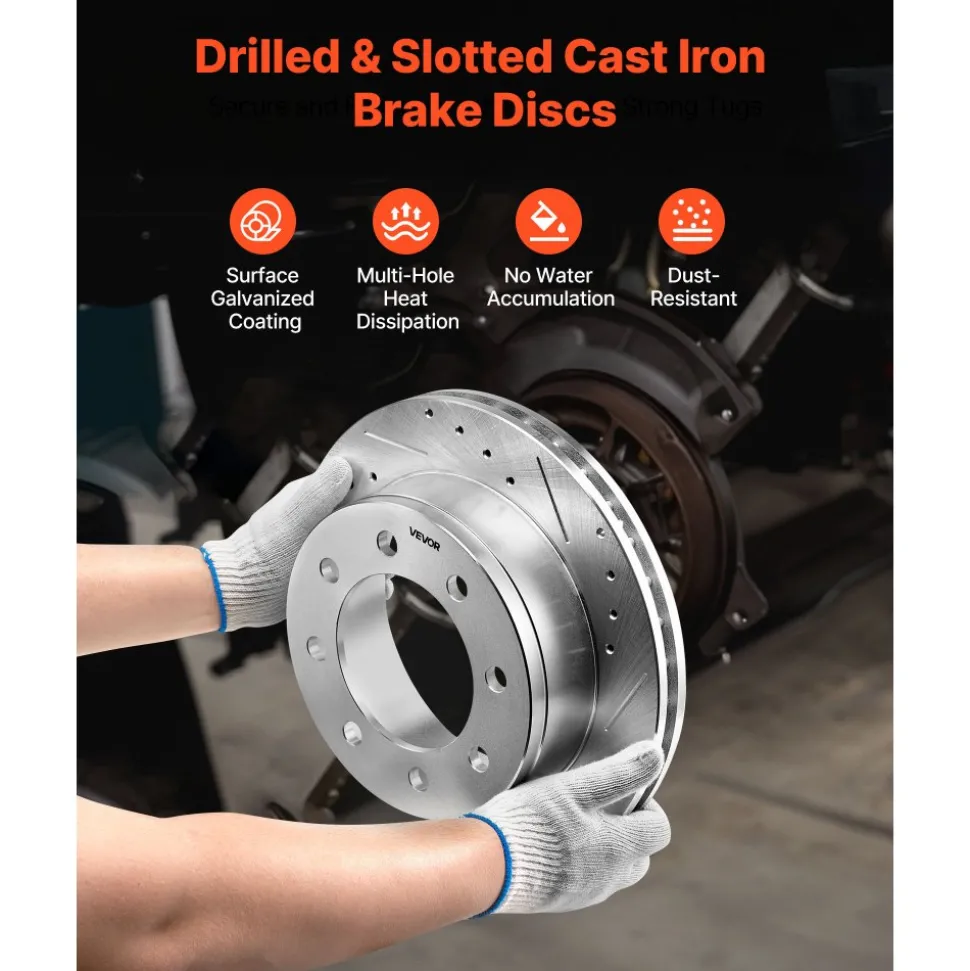 VEVOR Front and Rear Brake Kit Compatible with 2002-2006 Chevrolet Avalanche 2500 (8 STUD), 2002-2004 Chevrolet Silverado 2500 (Models w/Manual Transmission ONLY), Drilled & Slotted Brake Rotors