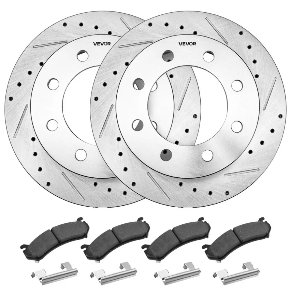 VEVOR Front and Rear Brake Kit Compatible with 2002-2006 Chevrolet Avalanche 2500 (8 STUD), 2002-2004 Chevrolet Silverado 2500 (Models w/Manual Transmission ONLY), Drilled & Slotted Brake Rotors