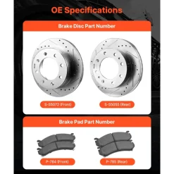 VEVOR Front and Rear Brake Kit Compatible with 2002-2006 Chevrolet Avalanche 2500 (8 STUD), 2002-2004 Chevrolet Silverado 2500 (Models w/Manual Transmission ONLY), Drilled & Slotted Brake Rotors