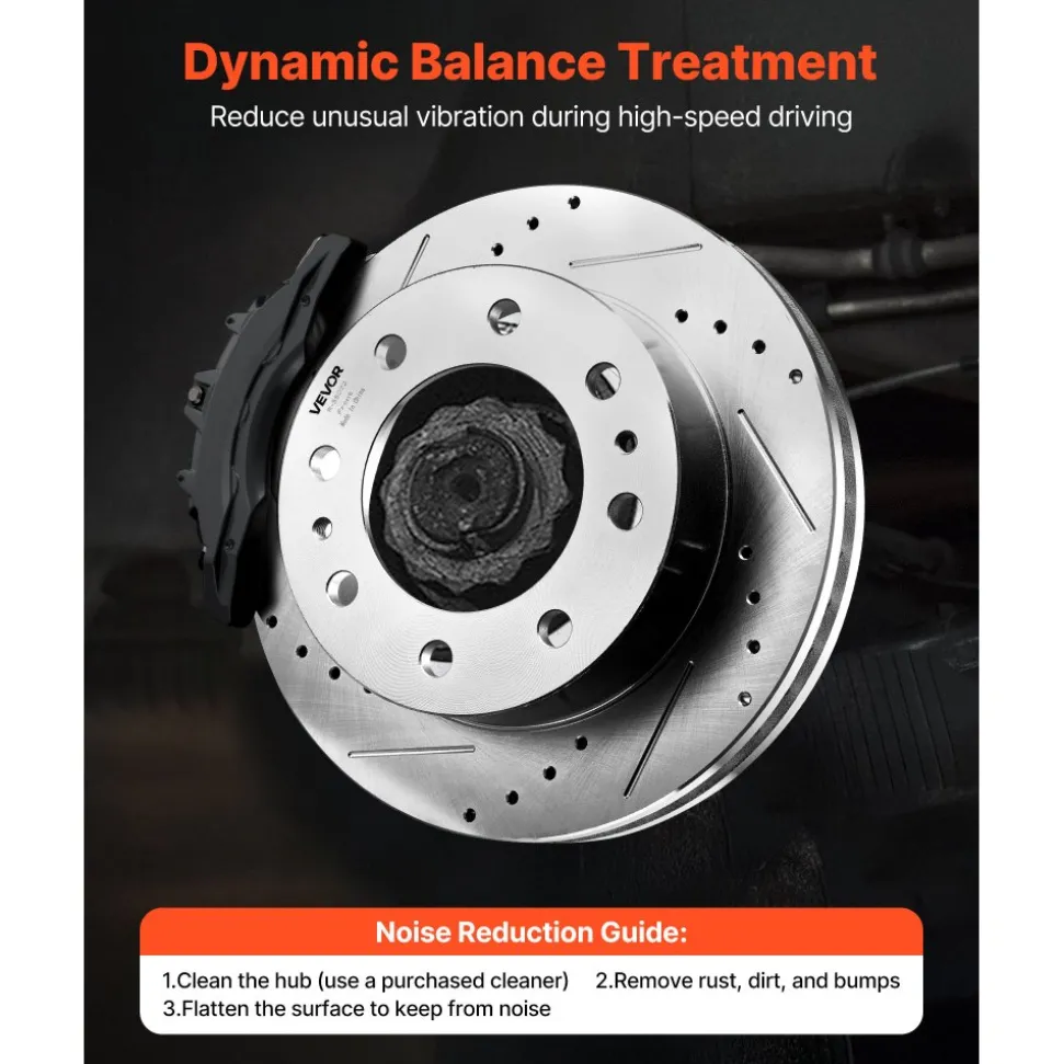 VEVOR Front and Rear Brake Kit Compatible with 2002-2006 Chevrolet Avalanche 2500 (8 STUD), 2002-2004 Chevrolet Silverado 2500 (Models w/Manual Transmission ONLY), Drilled & Slotted Brake Rotors