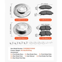 VEVOR Front and Rear Brake Kit Compatible with 2007-2013 Acura MDX, 2010-2013 Acura ZDX, 2009-2014 Honda Pilot, Drilled and Slotted Brake Rotors Ceramic Brake Pads Replacement Kit, 13 in (Front)