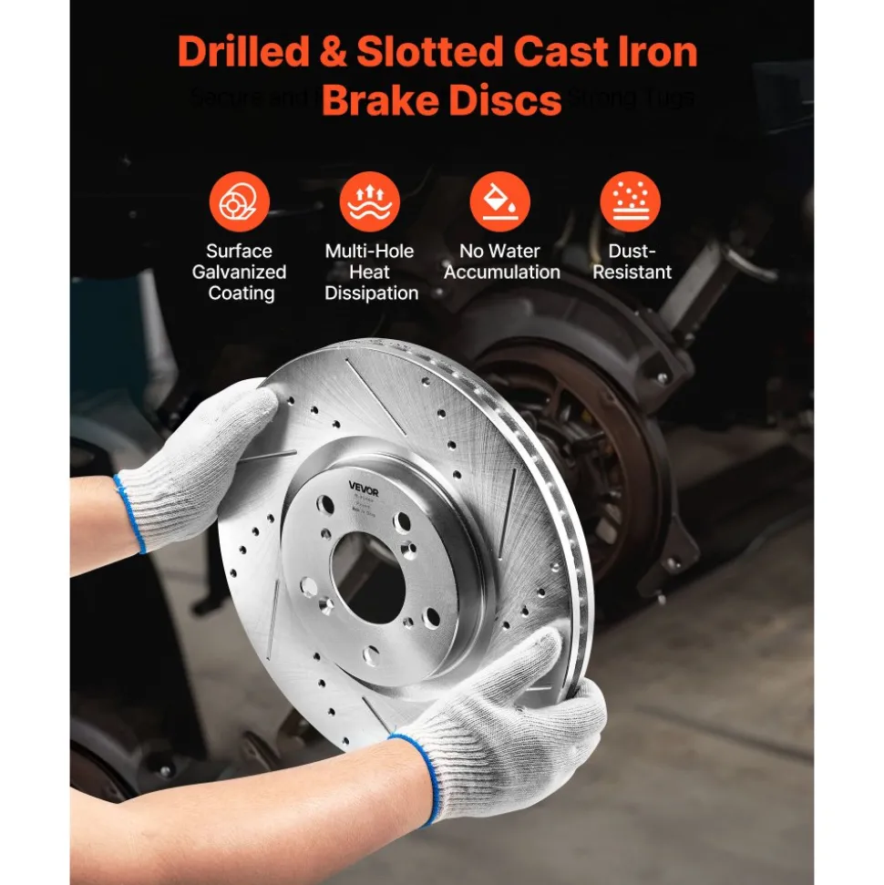 VEVOR Front and Rear Brake Kit Compatible with 2007-2013 Acura MDX, 2010-2013 Acura ZDX, 2009-2014 Honda Pilot, Drilled and Slotted Brake Rotors Ceramic Brake Pads Replacement Kit, 13 in (Front)