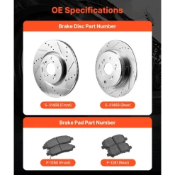 VEVOR Front and Rear Brake Kit Compatible with 2007-2013 Acura MDX, 2010-2013 Acura ZDX, 2009-2014 Honda Pilot, Drilled and Slotted Brake Rotors Ceramic Brake Pads Replacement Kit, 13 in (Front)