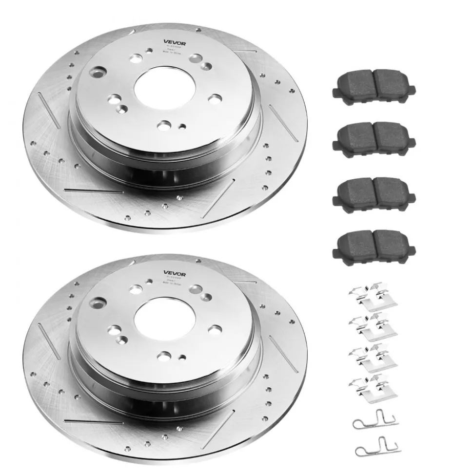 VEVOR Front and Rear Brake Kit Compatible with 2007-2013 Acura MDX, 2010-2013 Acura ZDX, 2009-2014 Honda Pilot, Drilled and Slotted Brake Rotors Ceramic Brake Pads Replacement Kit, 13 in (Front)
