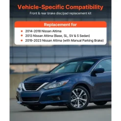 VEVOR Front and Rear Brake Kit Compatible with 2013 Nissan Altima (Base, SL, SV & S Sedan), 2014-2018 Nissan Altima, 2019-2023 Nissan Altima (with Manual Parking Brake), Hollow Structure Front Rotors
