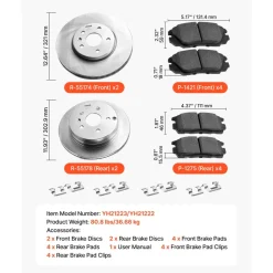 VEVOR Front and Rear Brake Kit Compatible with 2010-2017 Chevrolet Equinox, 2010-2017 GMC Terrain, Hollow Brake Rotors Ceramic Brake Pads Replacement Kit, 12.7 in Front Rotors, 12 in Rear Rotors