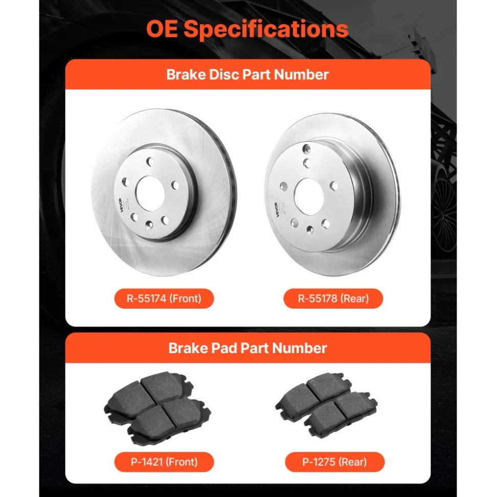 VEVOR Front and Rear Brake Kit Compatible with 2010-2017 Chevrolet Equinox, 2010-2017 GMC Terrain, Hollow Brake Rotors Ceramic Brake Pads Replacement Kit, 12.7 in Front Rotors, 12 in Rear Rotors