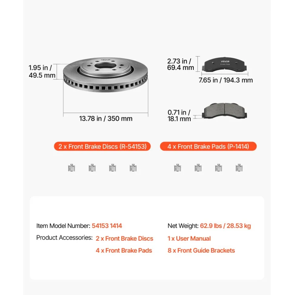 VEVOR Front Brake Kit Ceramic Brake Pads & Hollow Brake Rotors Replacement, Compatible with 015-2020 Ford F-150, 2010-2014 Ford F-150 (6 Lug Models), 2010-2021 Ford Expedition & Lincoln Navigator