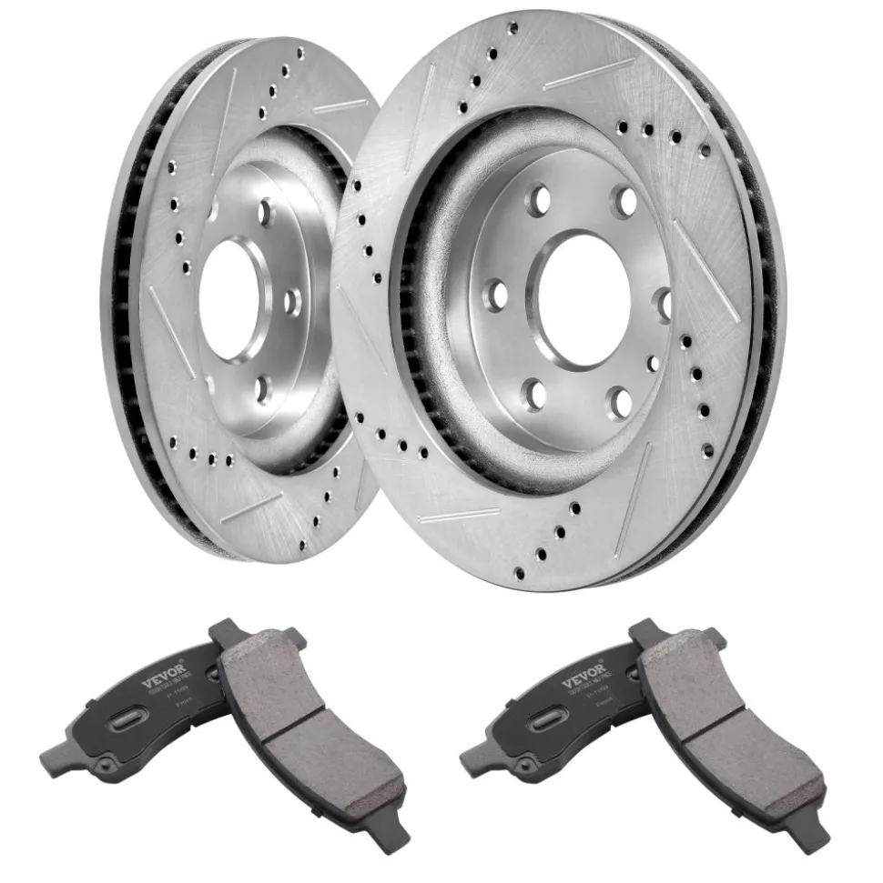 VEVOR Front Brake Kit Compatible with 2007-2017 Chevy Traverse, Buick Enclave, GMC Acadia, Saturn Outlook, Drilled and Slotted Brake Rotors Ceramic Brake Pads Replacement Kit, 12.8" Front Rotors
