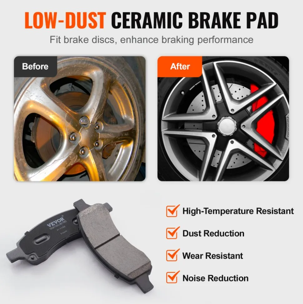 VEVOR Front Brake Kit Compatible with 2007-2017 Chevy Traverse, Buick Enclave, GMC Acadia, Saturn Outlook, Drilled and Slotted Brake Rotors Ceramic Brake Pads Replacement Kit, 12.8" Front Rotors