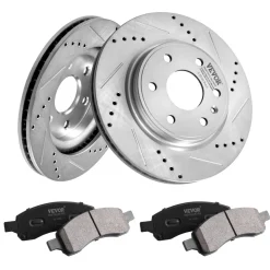 VEVOR Front Brake Kit Compatible with 2007-2017 Chevy Traverse, Buick Enclave, GMC Acadia, Saturn Outlook, Drilled and Slotted Brake Rotors Ceramic Brake Pads Replacement Kit, 12.8