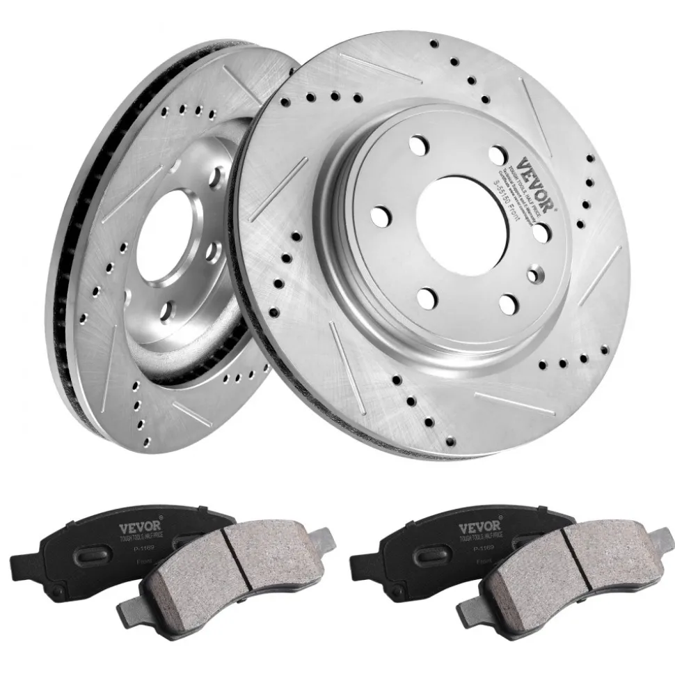 VEVOR Front Brake Kit Compatible with 2007-2017 Chevy Traverse, Buick Enclave, GMC Acadia, Saturn Outlook, Drilled and Slotted Brake Rotors Ceramic Brake Pads Replacement Kit, 12.8" Front Rotors