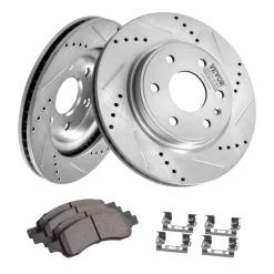 VEVOR Front Brake Kit Compatible with 2007-2017 Chevy Traverse, Buick Enclave, GMC Acadia, Saturn Outlook, Drilled and Slotted Brake Rotors Ceramic Brake Pads Replacement Kit, 12.8