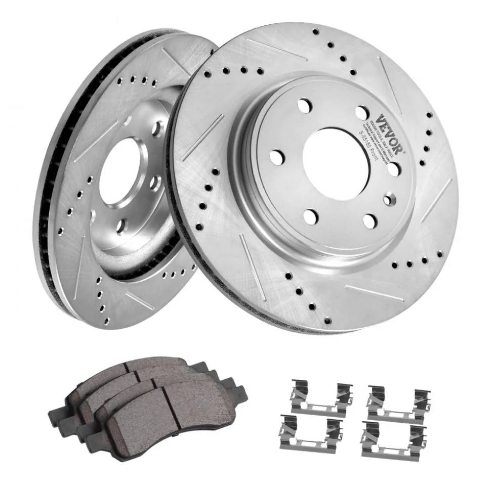 VEVOR Front Brake Kit Compatible with 2007-2017 Chevy Traverse, Buick Enclave, GMC Acadia, Saturn Outlook, Drilled and Slotted Brake Rotors Ceramic Brake Pads Replacement Kit, 12.8" Front Rotors