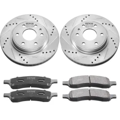 VEVOR Front Brake Kit Compatible with 2007-2017 Chevy Traverse, Buick Enclave, GMC Acadia, Saturn Outlook, Drilled and Slotted Brake Rotors Ceramic Brake Pads Replacement Kit, 12.8
