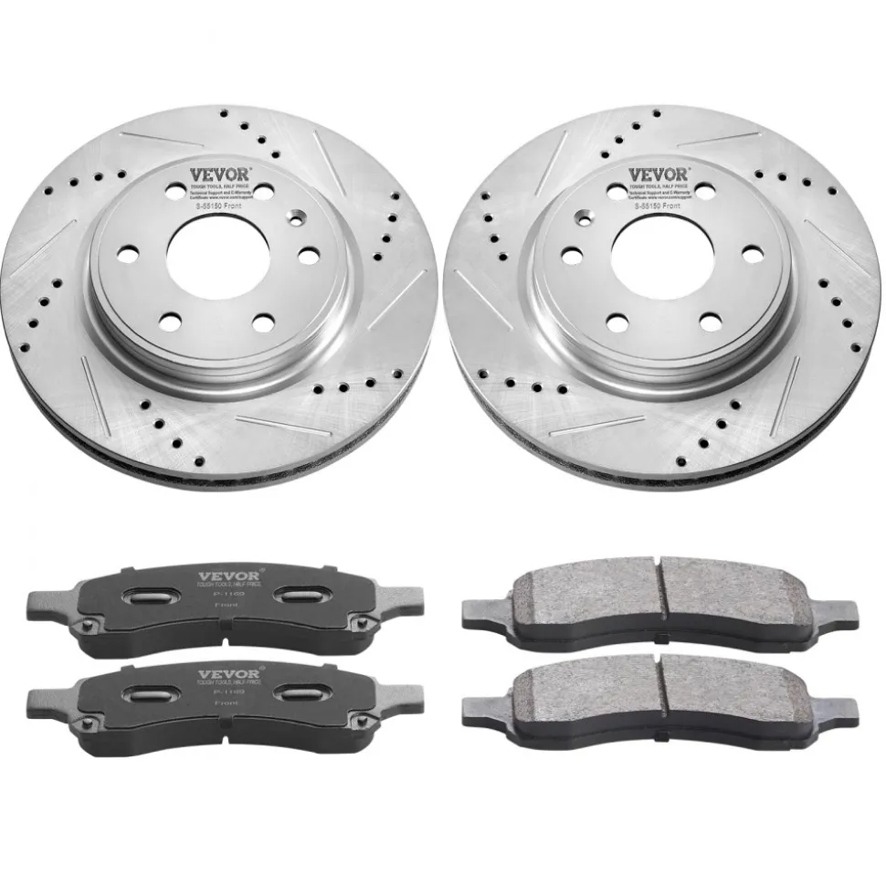 VEVOR Front Brake Kit Compatible with 2007-2017 Chevy Traverse, Buick Enclave, GMC Acadia, Saturn Outlook, Drilled and Slotted Brake Rotors Ceramic Brake Pads Replacement Kit, 12.8" Front Rotors