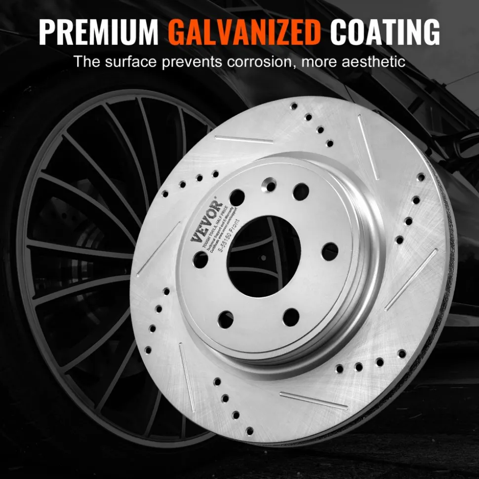 VEVOR Front Brake Kit Compatible with 2007-2017 Chevy Traverse, Buick Enclave, GMC Acadia, Saturn Outlook, Drilled and Slotted Brake Rotors Ceramic Brake Pads Replacement Kit, 12.8" Front Rotors
