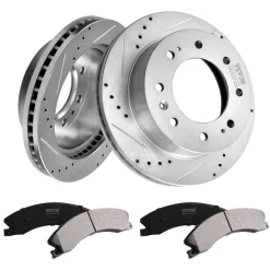 VEVOR Front Brake Kit Compatible with 2011-2019 Chevy Silverado GMC Sierra 2500 3500 HD, Drilled and Slotted Brake Rotors Ceramic Brake Pads Replacement Kit, 14