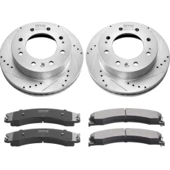 VEVOR Front Brake Kit Compatible with 2011-2019 Chevy Silverado GMC Sierra 2500 3500 HD, Drilled and Slotted Brake Rotors Ceramic Brake Pads Replacement Kit, 14