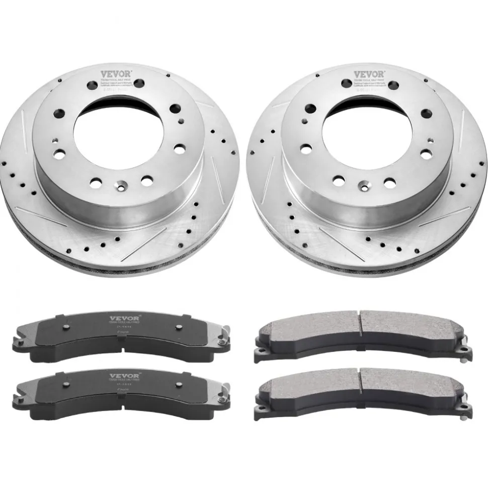 VEVOR Front Brake Kit Compatible with 2011-2019 Chevy Silverado GMC Sierra 2500 3500 HD, Drilled and Slotted Brake Rotors Ceramic Brake Pads Replacement Kit, 14" Front Rotors