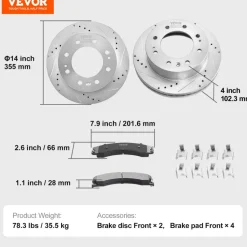 VEVOR Front Brake Kit Compatible with 2011-2019 Chevy Silverado GMC Sierra 2500 3500 HD, Drilled and Slotted Brake Rotors Ceramic Brake Pads Replacement Kit, 14