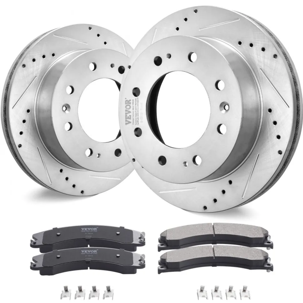 VEVOR Front Brake Kit Compatible with 2011-2019 Chevy Silverado GMC Sierra 2500 3500 HD, Drilled and Slotted Brake Rotors Ceramic Brake Pads Replacement Kit, 14" Front Rotors