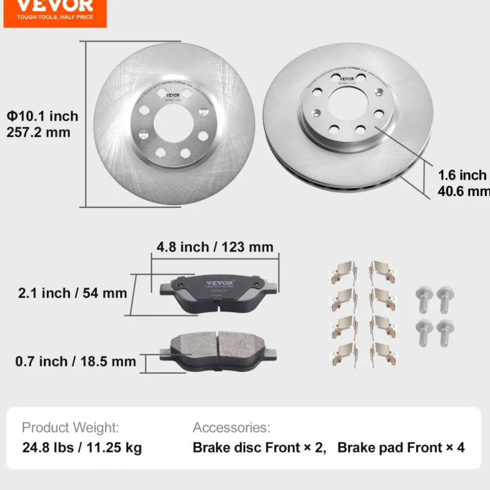 VEVOR Front Brake Kit for Vauxhall Adam(M13), Corsa D (S07), Corsa D Box/Hatchback (S07), Brake Rotors Ceramic Brake Pads Replacement Kit, 257mm Front Rotors