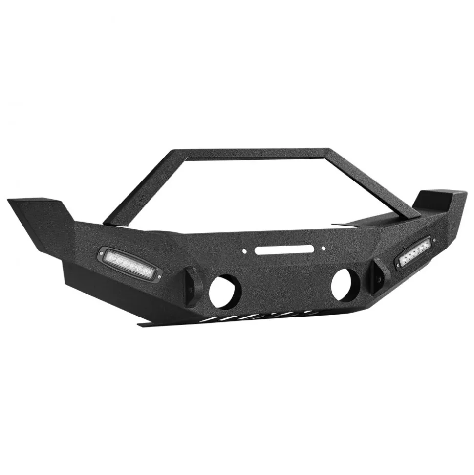 VEVOR Front Bumper Compatible with 2018-2024 Jeep Wrangler JL JLU & Gladiator JT, Heavy-Duty Steel Front Bumper with Winch Plate, D-Ring Mounts & Fog Light Housing