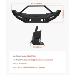 VEVOR Front Bumper Compatible with 2018-2024 Jeep Wrangler JL JLU & Gladiator JT, Heavy-Duty Steel Front Bumper with Winch Plate, D-Ring Mounts & Fog Light Housing