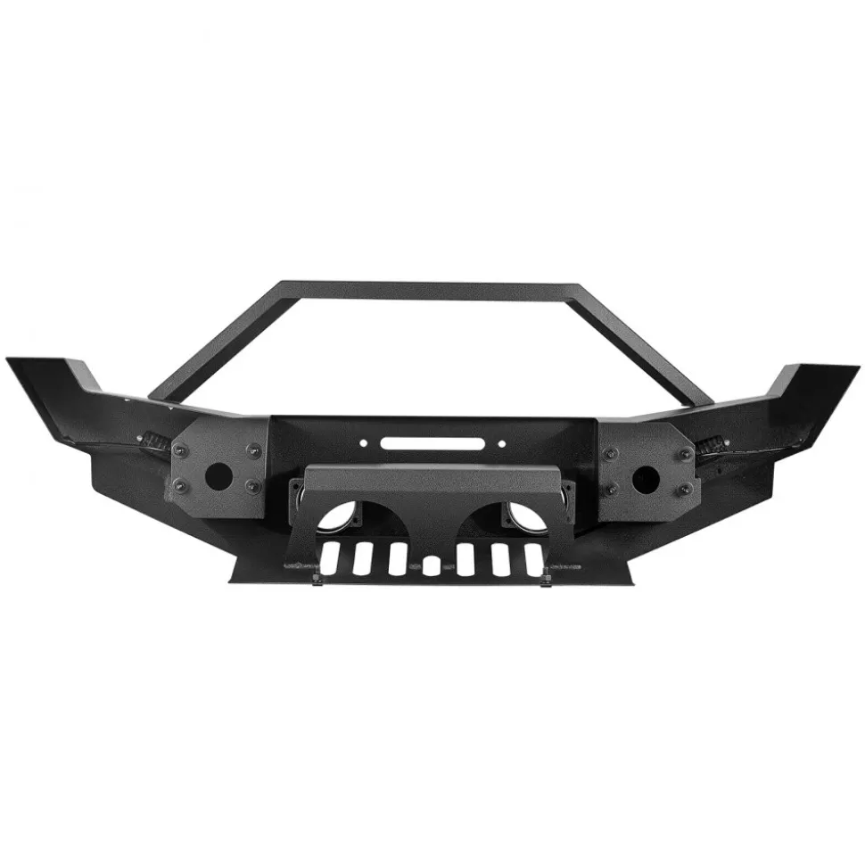 VEVOR Front Bumper Compatible with 2018-2024 Jeep Wrangler JL JLU & Gladiator JT, Heavy-Duty Steel Front Bumper with Winch Plate, D-Ring Mounts & Fog Light Housing