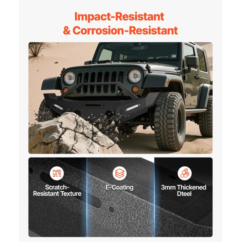 VEVOR Front Bumper Compatible with 2018-2024 Jeep Wrangler JL JLU & Gladiator JT, Heavy-Duty Steel Front Bumper with Winch Plate, D-Ring Mounts & Fog Light Housing