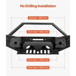 VEVOR Front Bumper Compatible with 2018-2024 Jeep Wrangler JL JLU & Gladiator JT, Heavy-Duty Steel Front Bumper with Winch Plate, D-Ring Mounts & Fog Light Housing