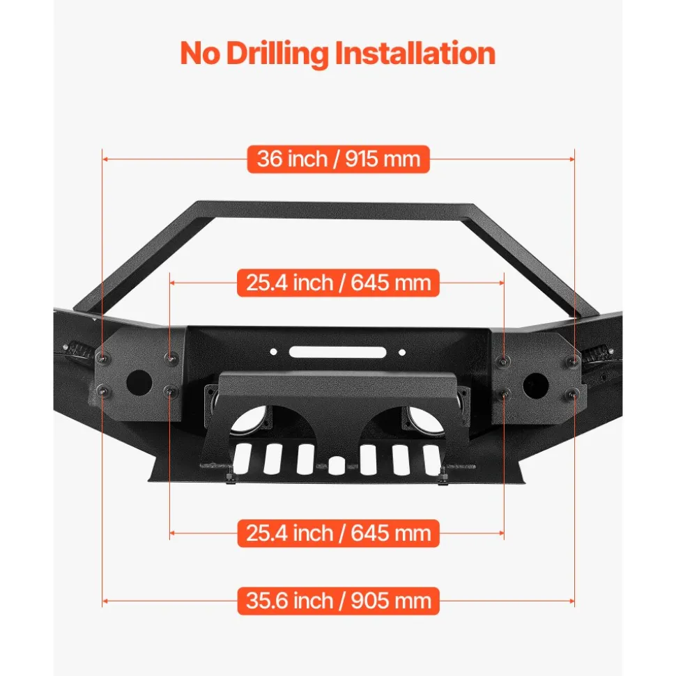 VEVOR Front Bumper Compatible with 2018-2024 Jeep Wrangler JL JLU & Gladiator JT, Heavy-Duty Steel Front Bumper with Winch Plate, D-Ring Mounts & Fog Light Housing